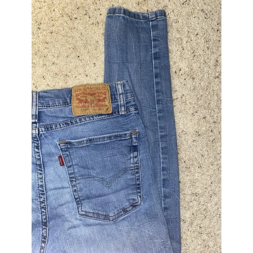 Levi's 510 Mens 30 x 32 Light Wash Blue Stretch Denim Skinny Jeans Slim Fit